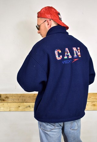 TRUE VINTAGE 90S SPEEDO NAVY EMBROIDERED FLEECE JACKET