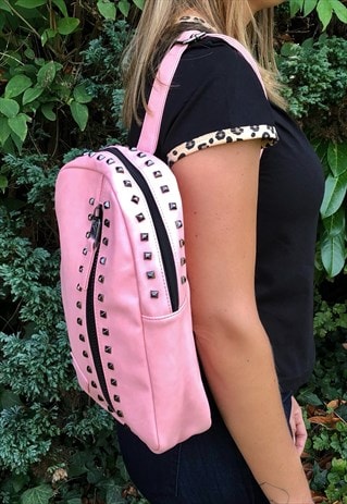 Pink Faux Leather Studded Backpack