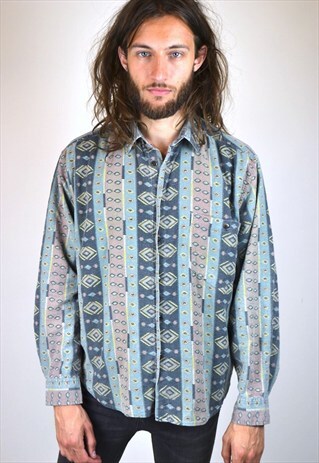 VINTAGE 90'S AZTEC PRINT FLANNEL SHIRT