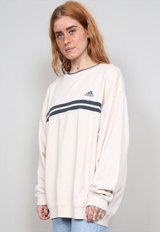VINTAGE 90'S ADIDAS BEIGE STRIPE OVERSIZED SWEATSHIRT