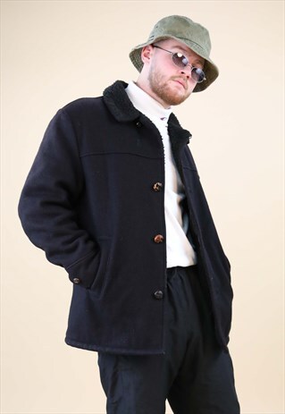 VINTAGE SCHOTT NYC BLACK WOOL WINTER JACKET