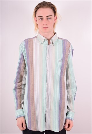 MISSONI MENS VINTAGE SHIRT XL MULTI STRIPES 90S