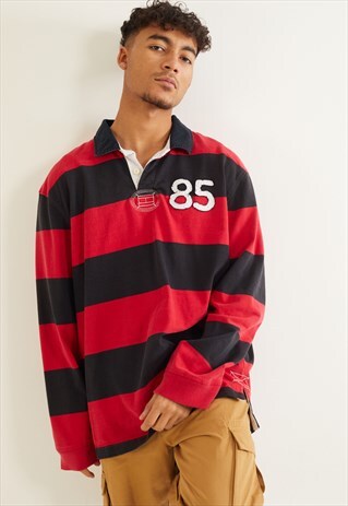 VINTAGE TOMMY HILFIGER STRIPE LONG SLEEVE TOP RED