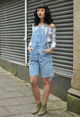 VINTAGE GUESS CUT OFF DENIM DUNGAREES
