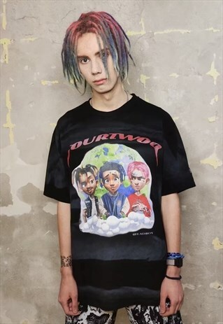 Dead rappers print t-shirt tie-dye splatter Hiphop tee black