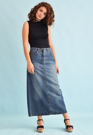 90'S RETRO STONEWASH DENIM MOMS MAXI SKIRT