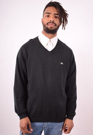 LACOSTE MENS VINTAGE JUMPER SWEATER LARGE BLACK 90S