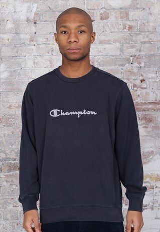 VINTAGE CHAMPION BIG LOGO SPELLOUT SWEATSHIRT NAVY BLUE