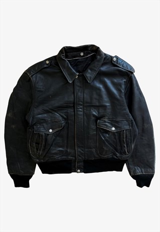 VINTAGE 80S MEN'S SCHOTT BLACK LEATHER PILOT JACKET