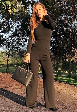 OLIVIA BLACK HIGH NECK LONG SLEEVE JUMPSUIT
