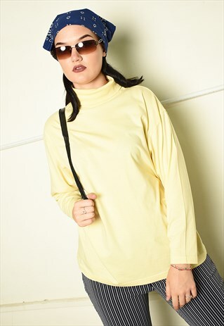 Y2K RETRO OVERSIZED BASICS TURTLENECK TOP IN PASTEL YELLOW