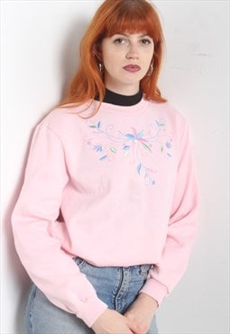 Vintage 80's Floral Embroidered Sweatshirt Pink