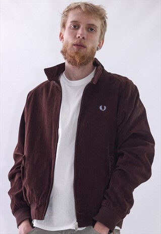 VINTAGE MENS FRED PERRY LOGO CORDUROY HARRINGTON JACKET