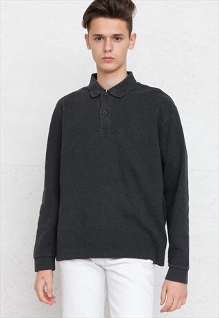 90S VINTAGE GREY HUGO BOSS LONG SLEEVE POLO SHIRT