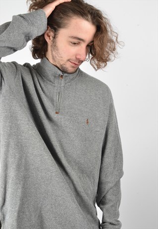 VINTAGE POLO RALPH LAUREN 1/4 ZIP SWEATSHIRT IN GREY