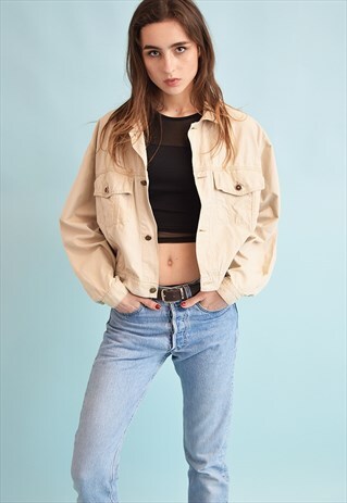 90'S RETRO NEUTRAL DENIM LIKE OVERSIZED CROP JACKET TOP