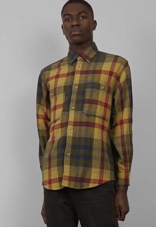 VINTAGE 80'S BENETTON YELLOW TARTAN WOOL SHIRT