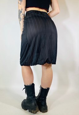 Vintage 90s Y2K Satin Sheer Stripe Black Midi Slip Skirt