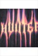HUNTER SLOGAN T-SHIRT FLAME PRINT TEE PUNK TOP IN ACID BLACK
