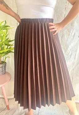 Vintage Brown Plus Size Elasticated 80's Pleated Skirt