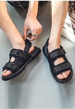 Velcro open toe sandals high fashion sliders in black
