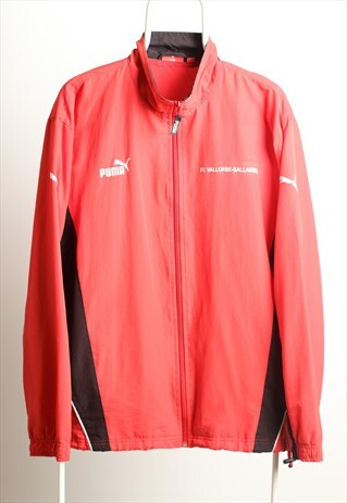 VINTAGE PUMA WORKWEAR SHELL JACKET LOGO RED BLACK