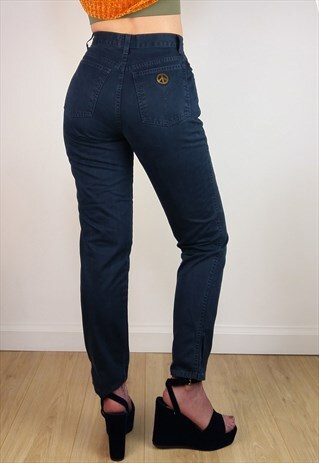 VINTAGE 90'S MOSCHINO MOM JEANS HIGH WAIST NAVY DENIM