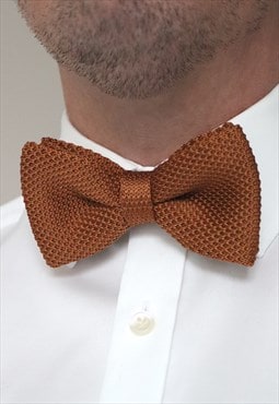 Wedding Handmade Polyester Knitted Bow Tie In Caramel Brown