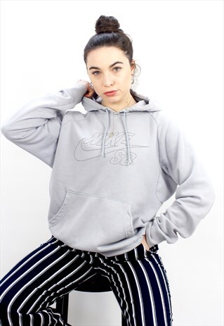 90'S RETRO GREY SPELL-OUT HOODED SWEATSHIRT