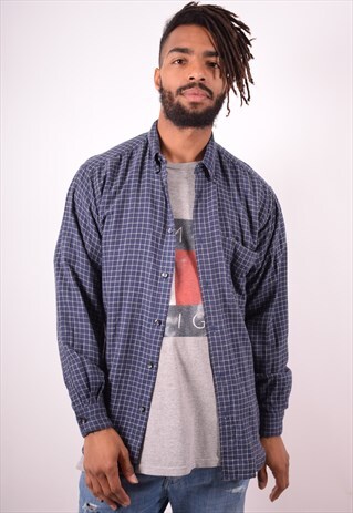 MENS VINTAGE SHIRT MEDIUM BLUE CHECK 90S