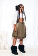 Vintage Y2K Frilly Skirt with Bows in Khaki Linen