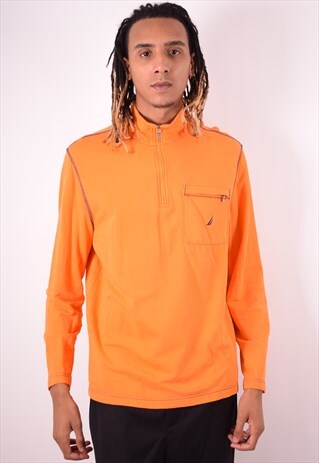 NAUTICA MENS VINTAGE SWEATSHIT JUMPER MEDIUM ORANGE 90S