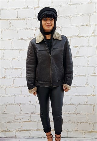 VINTAGE DARK BROWN LEATHER/SHEEPSKIN JACKET