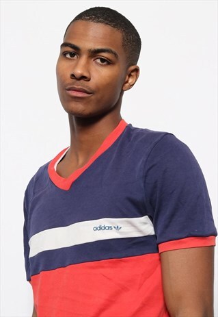 VINTAGE ADIDAS BIG LOGO T-SHIRT RED AND BLUE