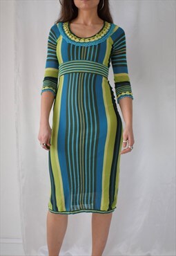 Karen Millen crochet fine knit stripey 70s style tight dress