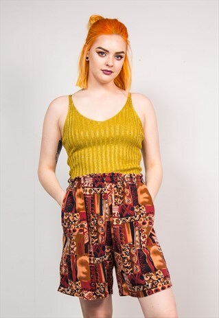 90'S RED WAVEY ABSTRACT HIPPIE FESTIVAL SHORTS CULOTTES