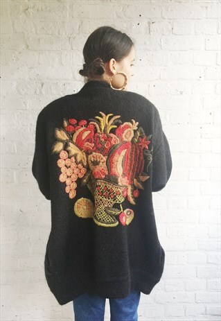 MOHAIR LONGLINE CARDIGAN WITH EMBROIDERY (1990'S/WOMEN'S)
