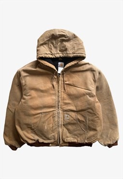 Vintage 90s Men's Carhartt Beige Hooded Workwear Jacket