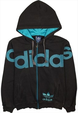 Vintage 90's Adidas Hoodie Spellout Full Zip Up Black Large