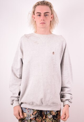 TOMMY HILFIGER MENS VINTAGE SWEATSHIRT JUMPER XL GREY 90S