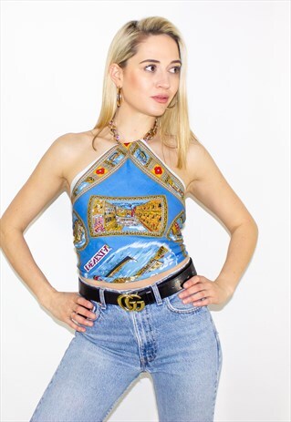 VINTAGE 90'S BACKLESS GOLD CHAIN HALTER TOP