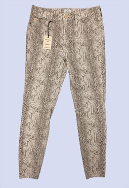 Beige Faux Snake Print 'Molly' Casual Mid Rise Jeggings