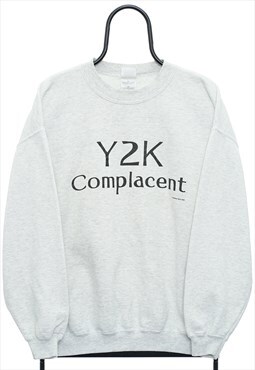 Vintage Y2K Complacent Graphic Grey Sweatshirt Womens