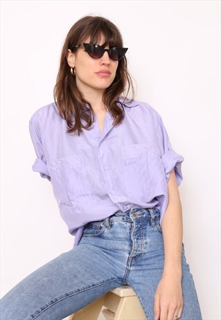 VINTAGE 90S LILAC SILK OVERSIZED BLOUSE SHIRT