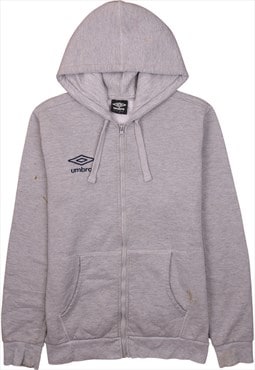 Umbro 90's Drawstring Pockets Full Zip Up Hoodie Large Grey