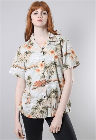 VINTAGE 90S HAWAIIAN PATTERNED SHIRT BLOUSE TOP