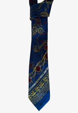 Vintage 90s Lanvin Royal Chain Print Blue Tie