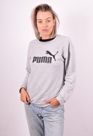 PUMA WOMENS VINTAGE SWEATSHIRT JUMPER MEDIUM GREY 90'S