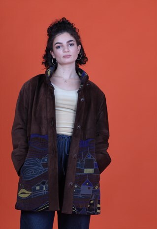 SPANISH BROWN SUEDE COAT WITH EMBROIDERED PATTERN