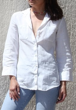 Max Mara white  linen button down collar shirt